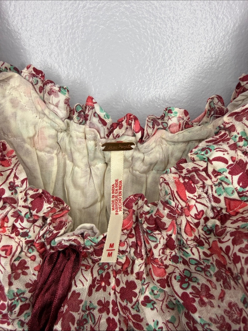 Free People Cream and Red Floral Ruffle Mini Dress - Picture 3 of 5
